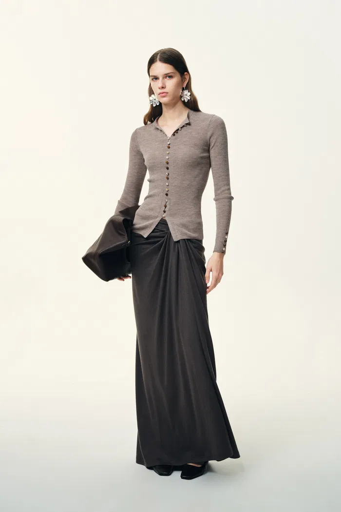 Kaia Slim Fitted Cardigan in Dense Rib Knit - Image 3