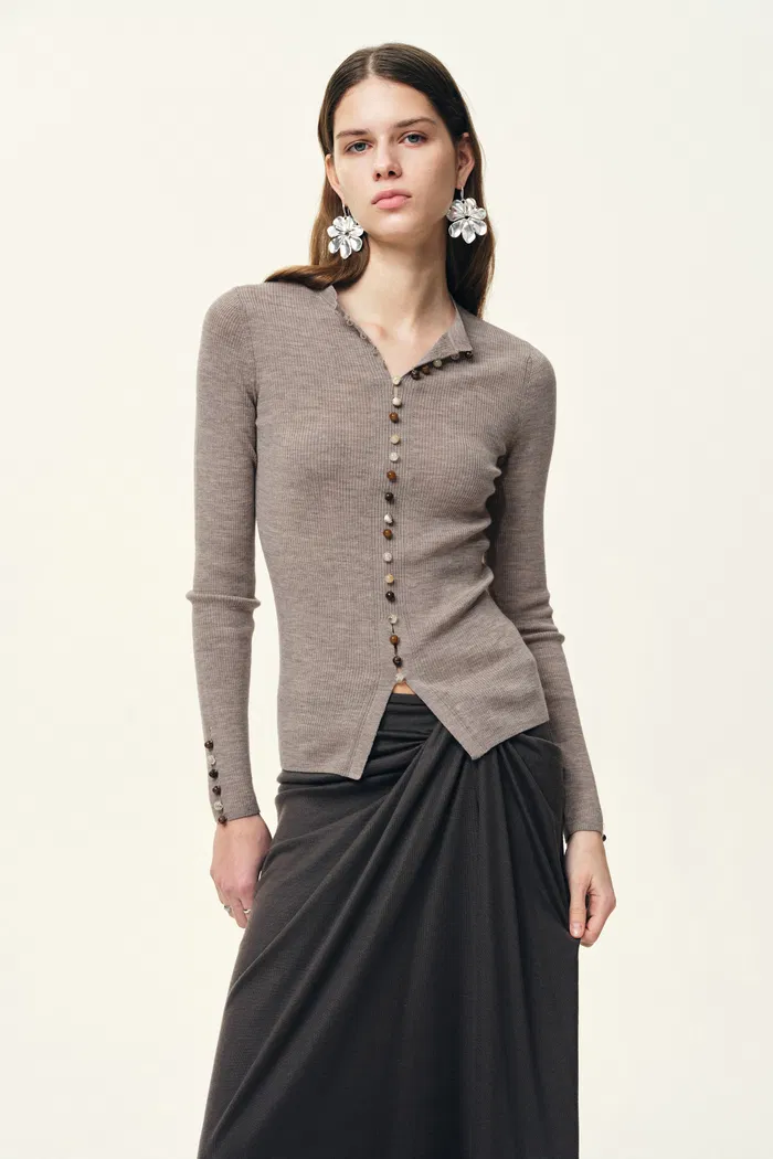 Kaia Slim Fitted Cardigan in Dense Rib Knit - Image 4