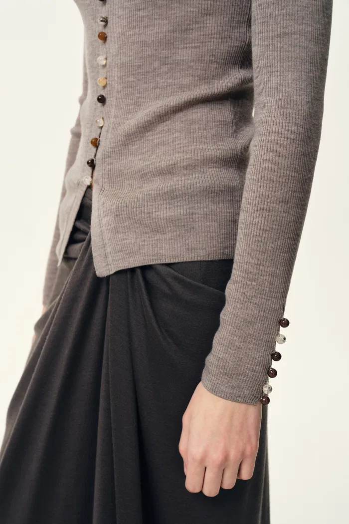 Kaia Slim Fitted Cardigan in Dense Rib Knit - Image 7