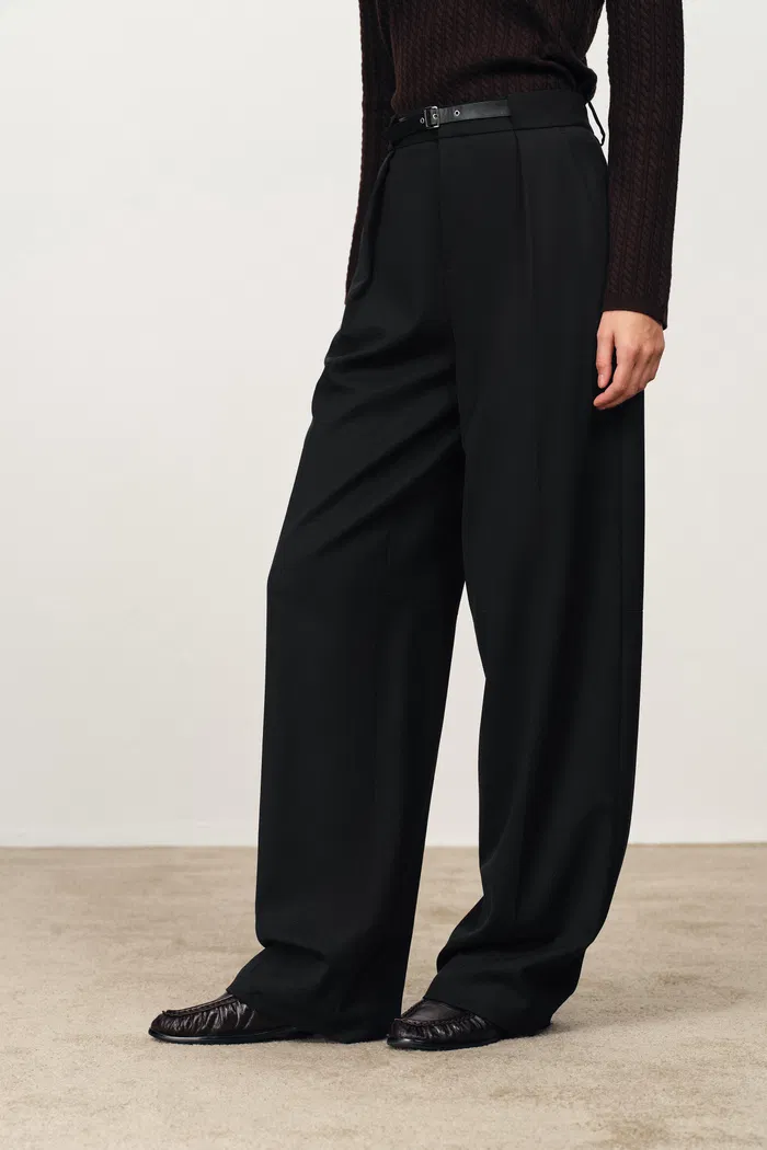 Kaia Wrinkle Resistant Embellished Belt Suit Pants in Fine Wool Suiting - Image 4