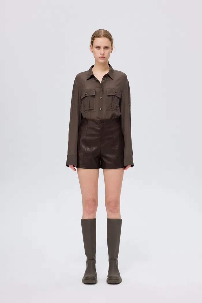 Kaka Shorts in Distressed Vegan Leather - Image 3