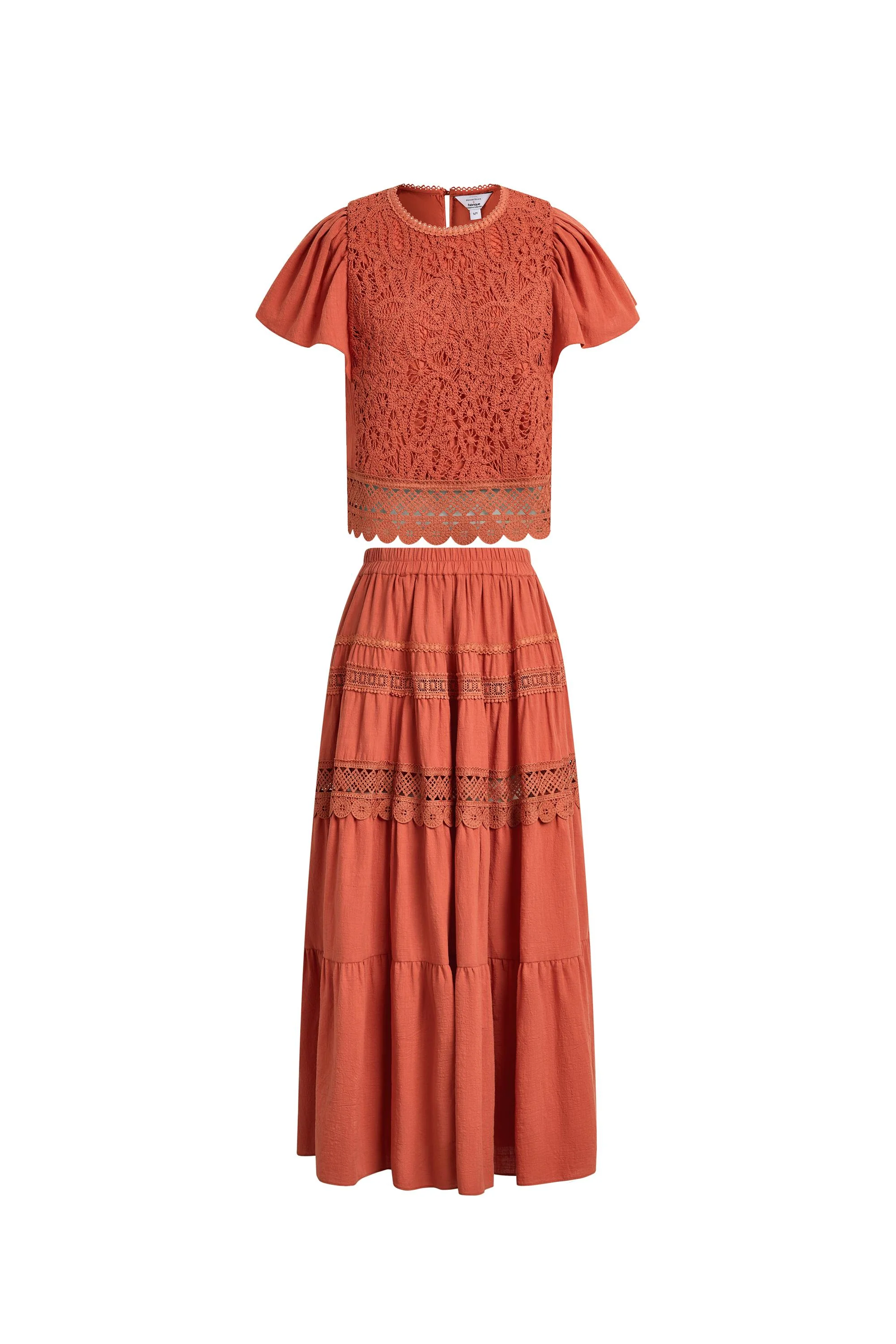 Kalia Lace Embroidery Pleated Cap Sleeve Top and Maxi Slit Skirt Set in Cotton Jacquard - Image 8