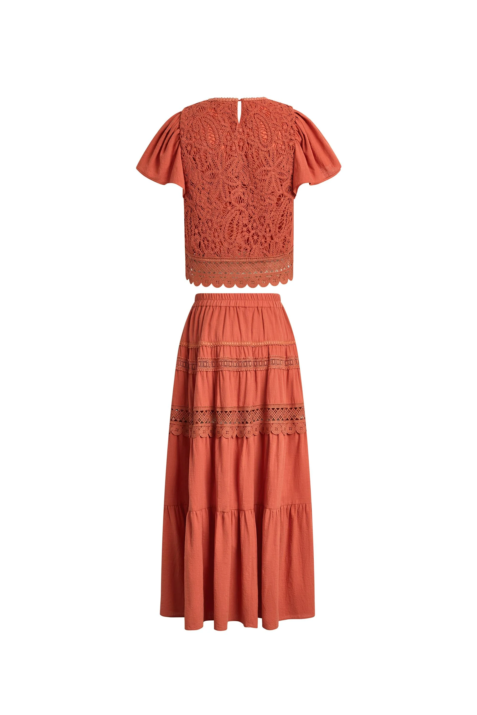 Kalia Lace Embroidery Pleated Cap Sleeve Top and Maxi Slit Skirt Set in Cotton Jacquard - Image 9