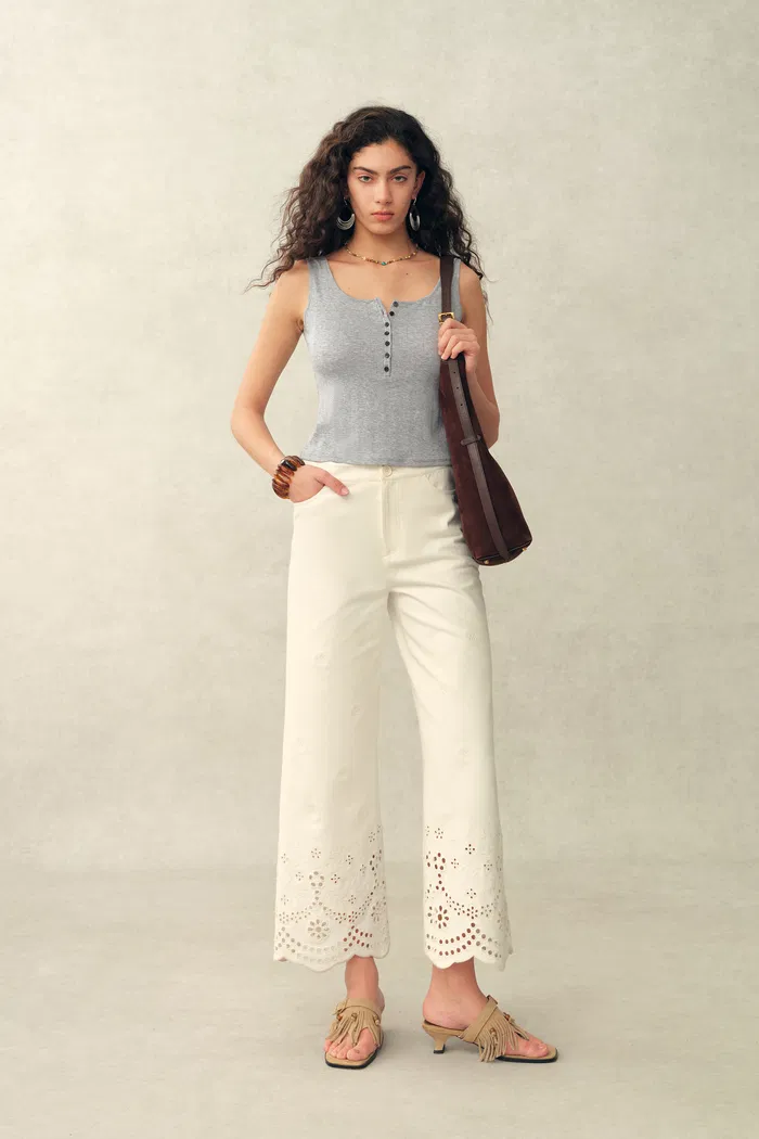 Kari Henley Collar Sleeveless Vest Top in Openwork Knit - Image 3