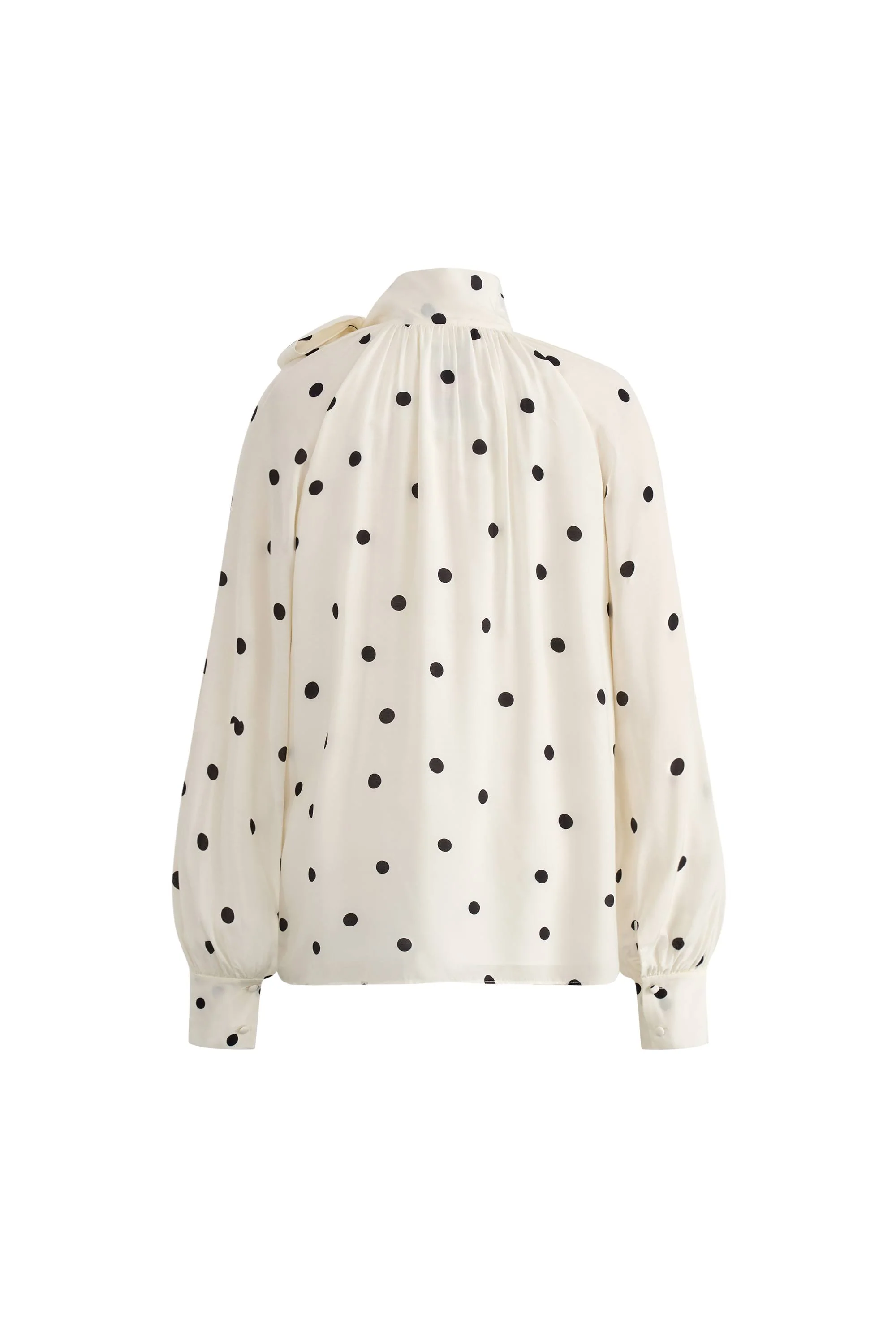 Kari Irregular Polka Dot Flowing Tie Blouse in Silk Satin - Image 10