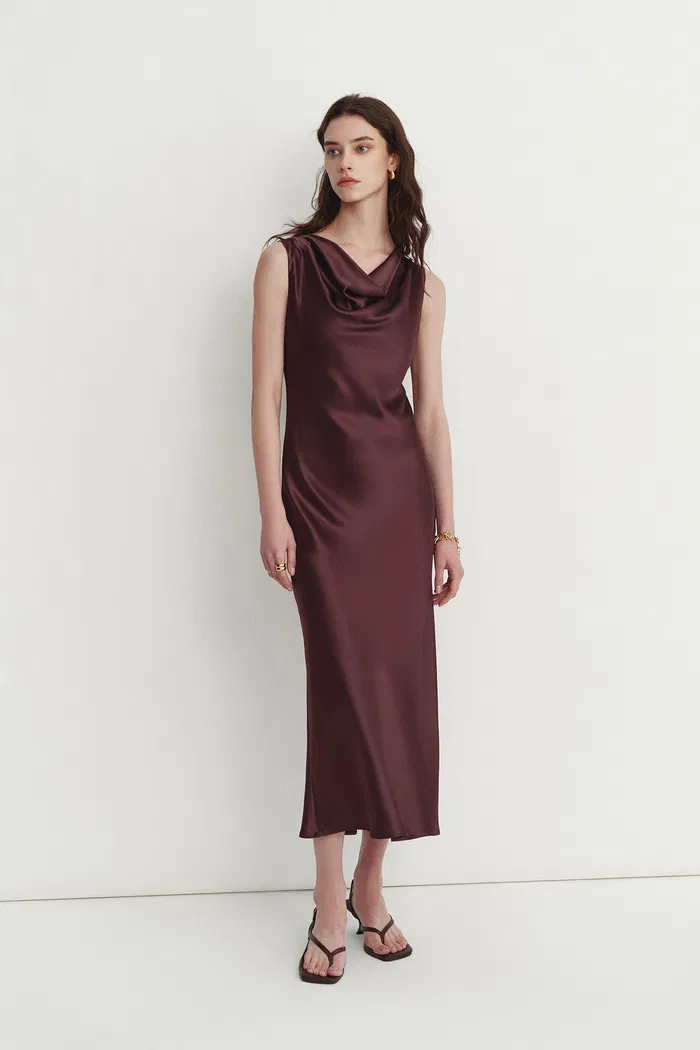 Kari Sleeveless Square Neck Dress in Lustrous Acetate - Image 3