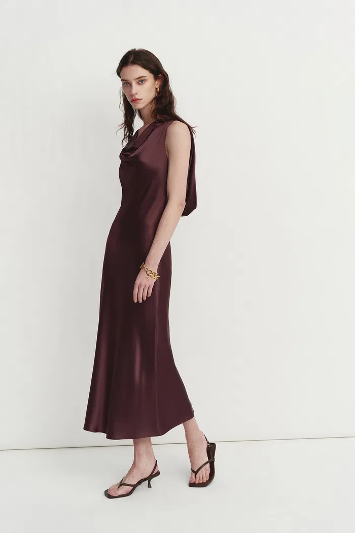 Kari Sleeveless Square Neck Dress in Lustrous Acetate - Image 4