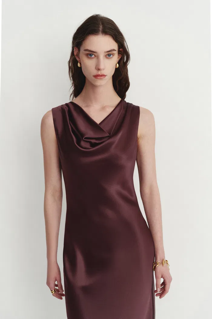 Kari Sleeveless Square Neck Dress in Lustrous Acetate - Image 5