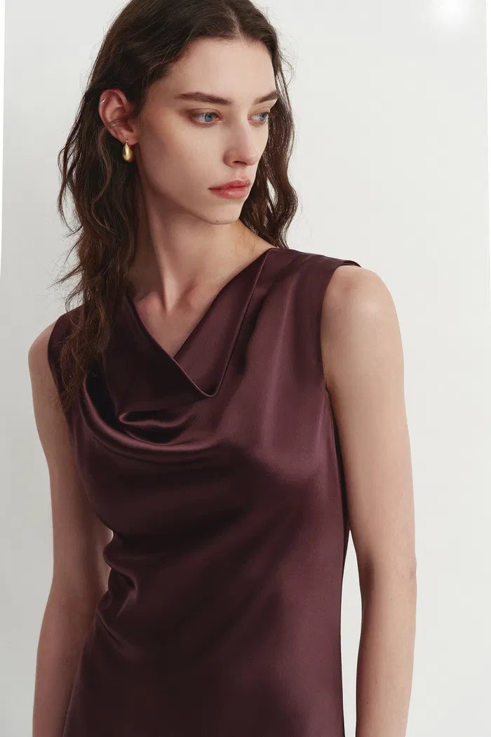 Kari Sleeveless Square Neck Dress in Lustrous Acetate - Image 6