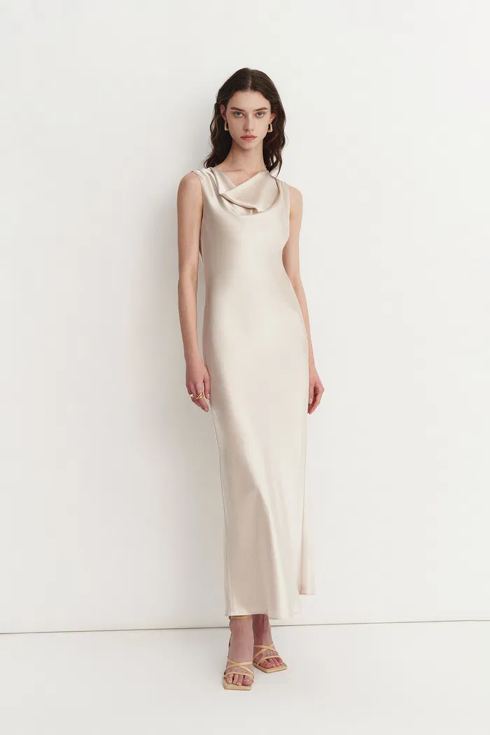Kari Sleeveless Square Neck Dress in Lustrous Acetate - Image 3