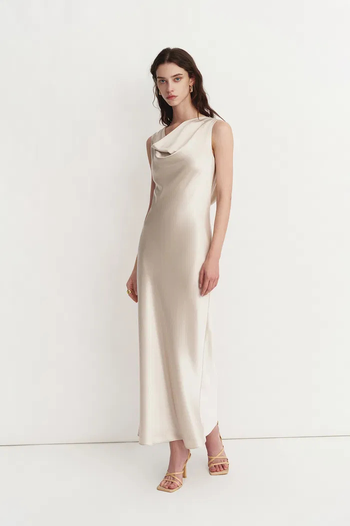 Kari Sleeveless Square Neck Dress in Lustrous Acetate - Image 4