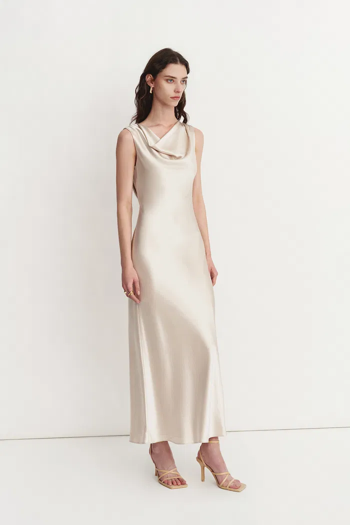 Kari Sleeveless Square Neck Dress in Lustrous Acetate - Image 5