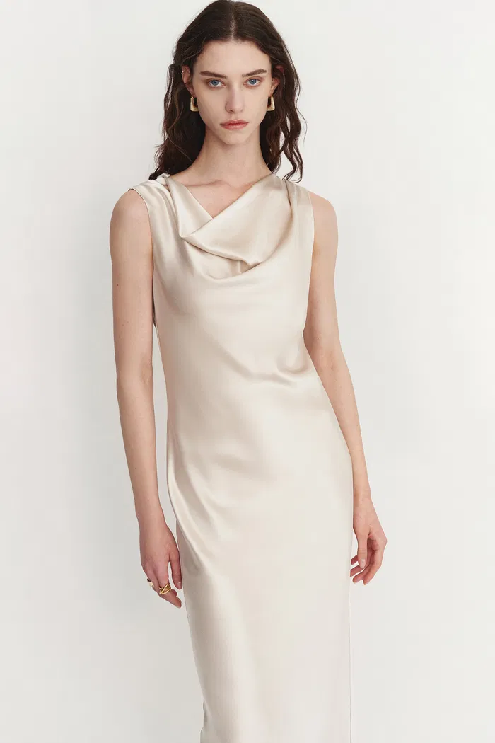 Kari Sleeveless Square Neck Dress in Lustrous Acetate - Image 6