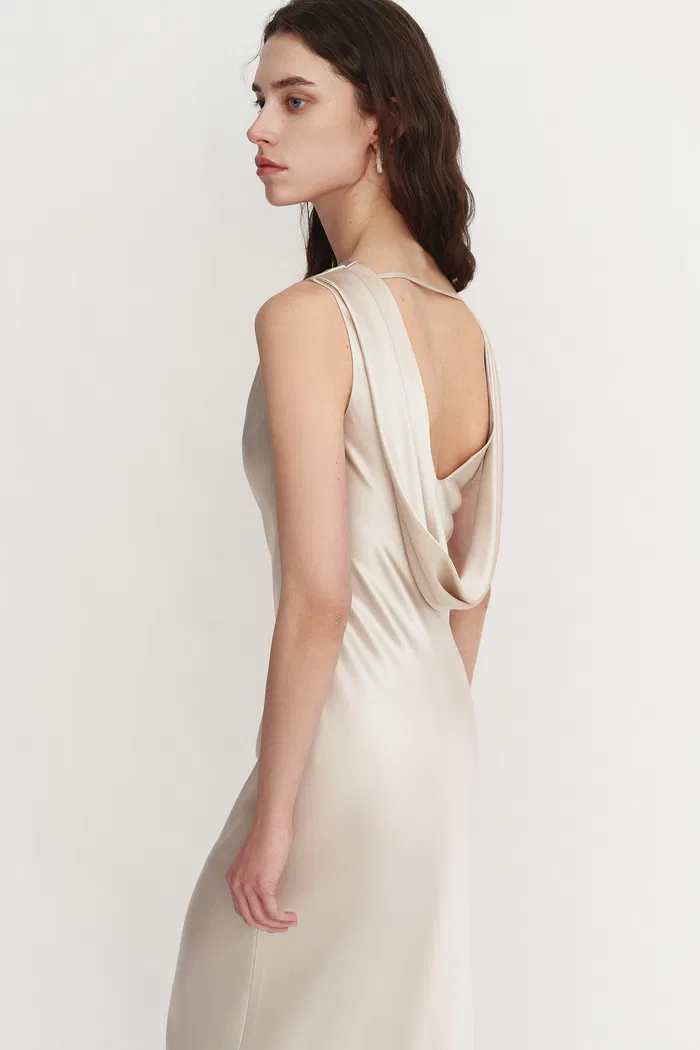 Kari Sleeveless Square Neck Dress in Lustrous Acetate - Image 7