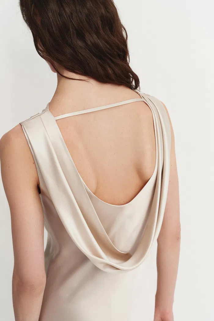 Kari Sleeveless Square Neck Dress in Lustrous Acetate - Image 8