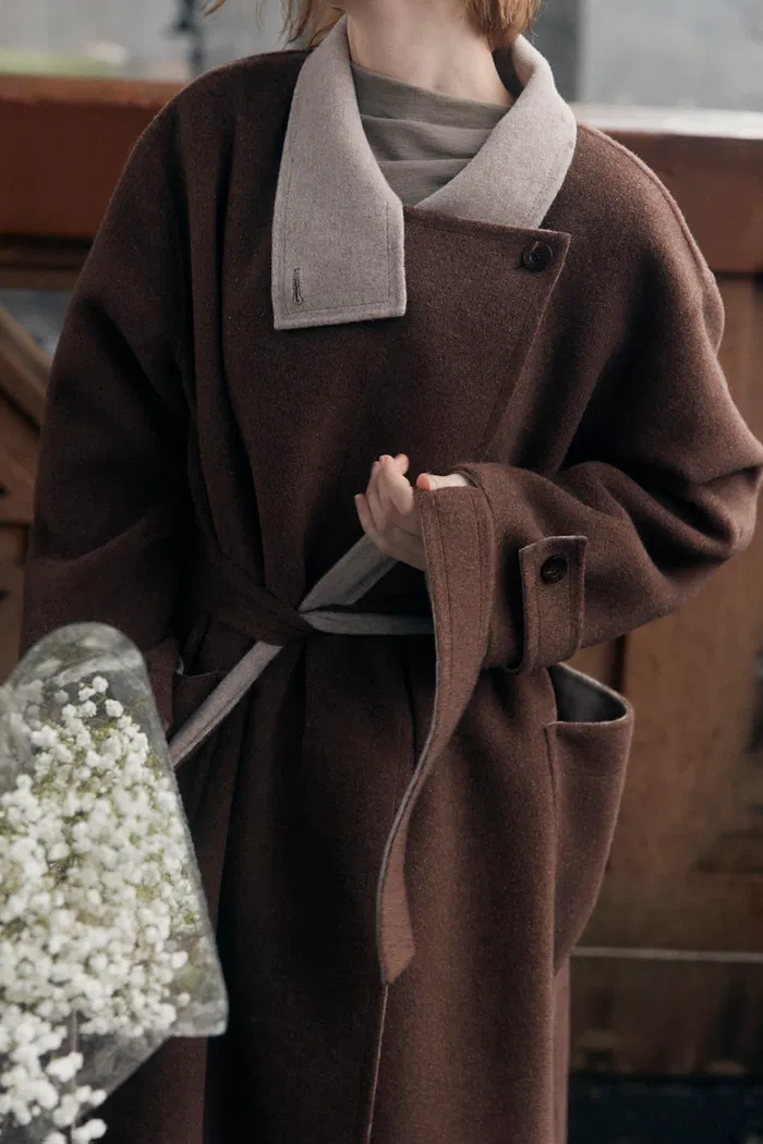 Karla Stand Collar Coat in Merino Wool - Image 4