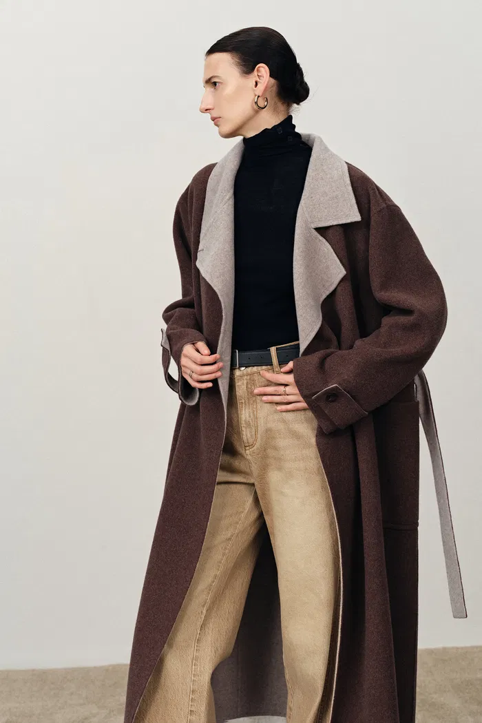 Karla Stand Collar Coat in Merino Wool - Image 7