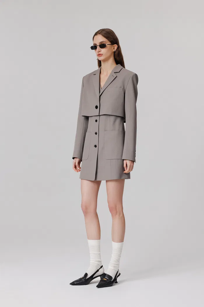 Karlie Cropped Blazer and Vest Dress Set in Wool Blend Twill - Image 3