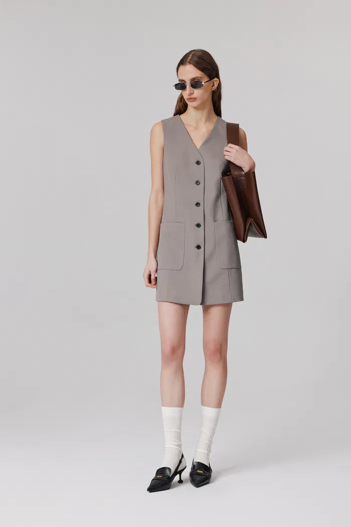 Karlie Cropped Blazer and Vest Dress Set in Wool Blend Twill - Image 4