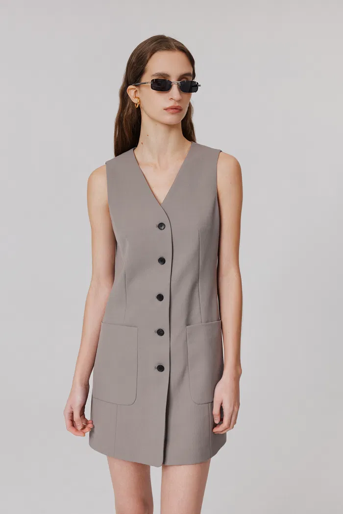 Karlie Cropped Blazer and Vest Dress Set in Wool Blend Twill - Image 6