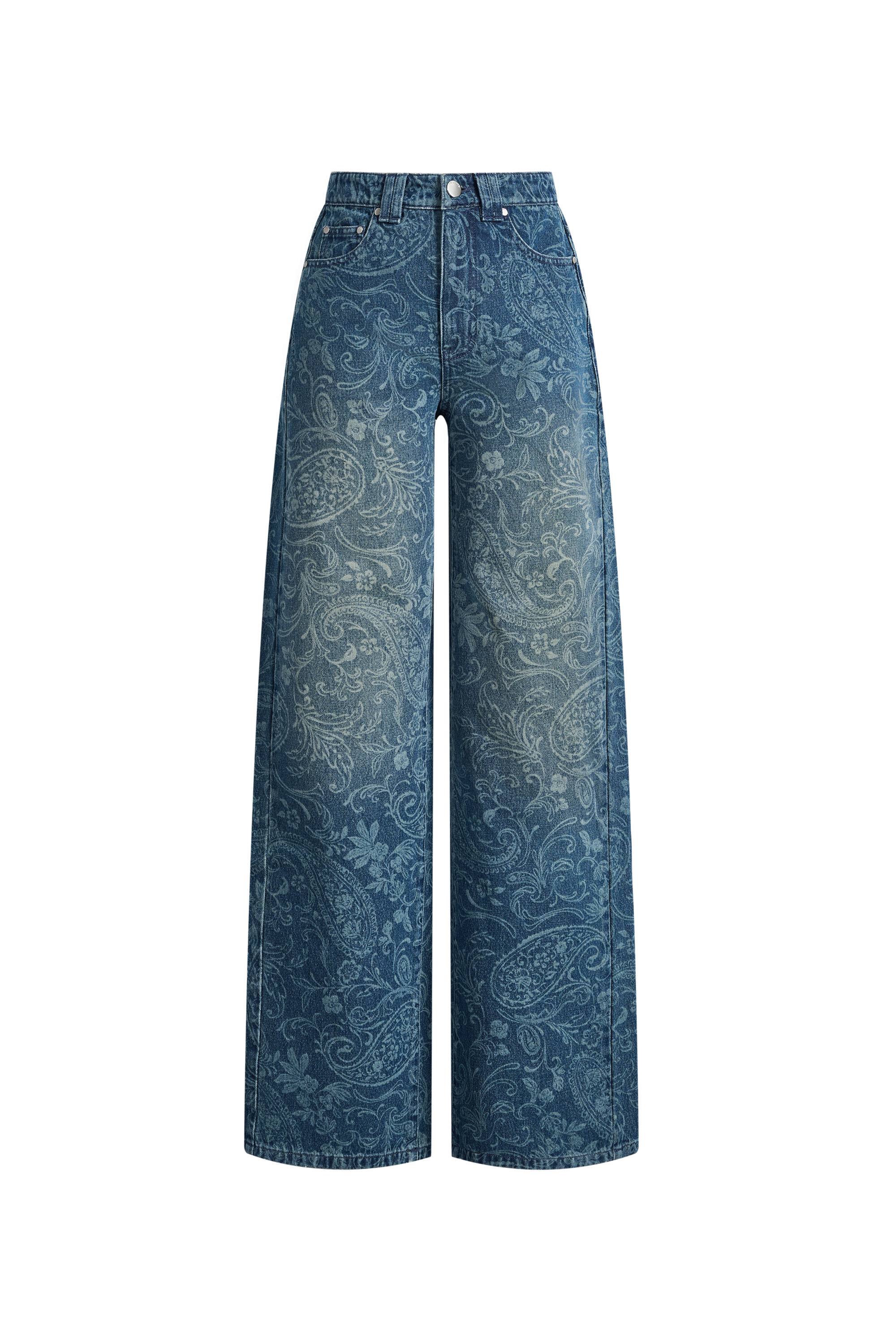 Kelly Paisley Embossed Faded Jeans in Cotton Denim - Image 11