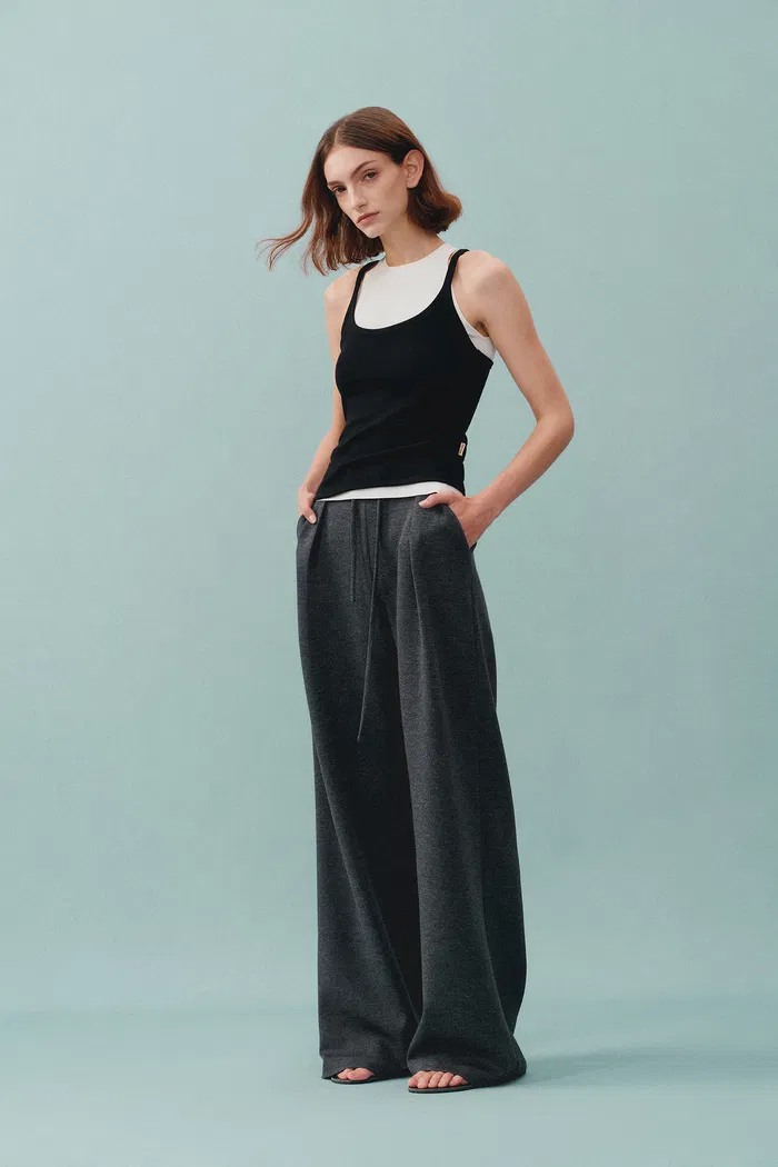 Kelly Pleated Wide Leg Track Pants in Cotton Modal Blend - Image 2