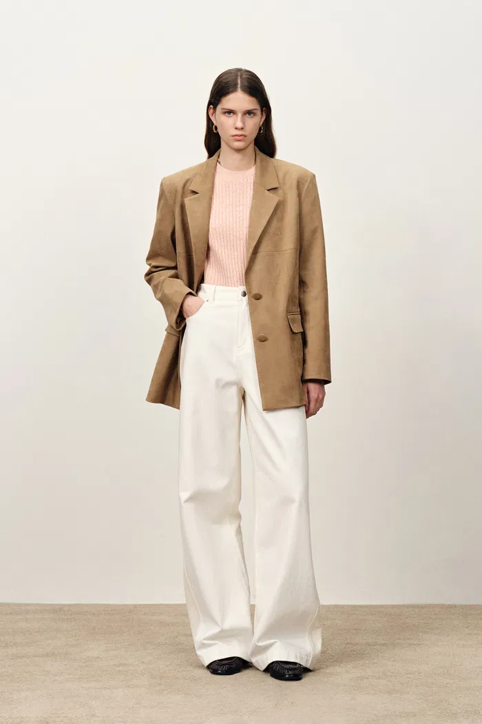 Kendall Straight Notched Lapel Blazer in Faux Suede
