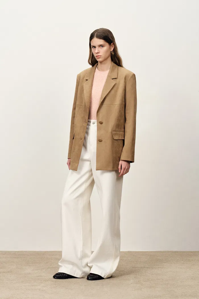 Kendall Straight Notched Lapel Blazer in Faux Suede - Image 3