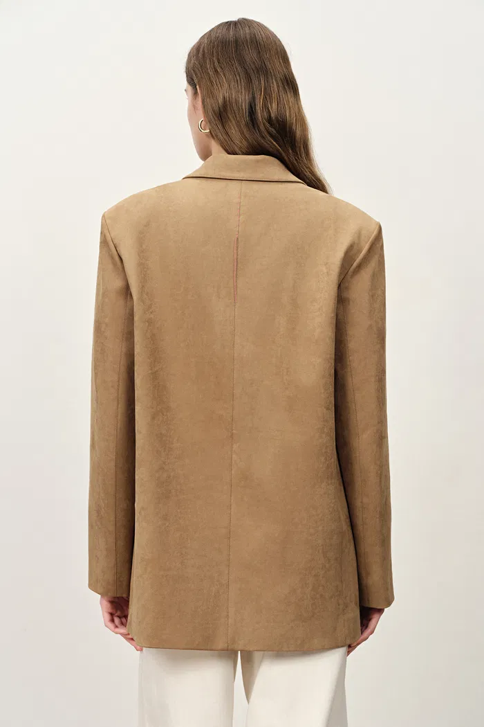 Kendall Straight Notched Lapel Blazer in Faux Suede - Image 4