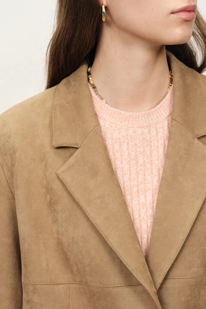 Kendall Straight Notched Lapel Blazer in Faux Suede - Image 5