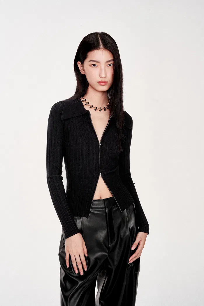 Kiera Double-Zip Cardigan in High Stretch Knit - Image 2