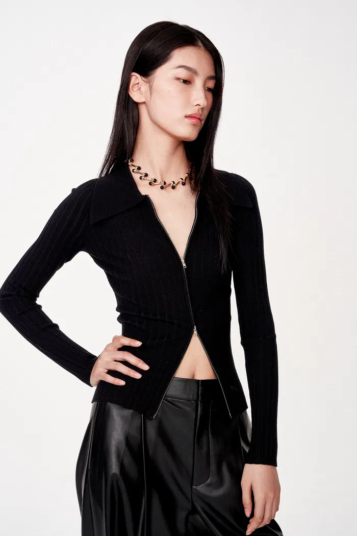 Kiera Double-Zip Cardigan in High Stretch Knit - Image 5