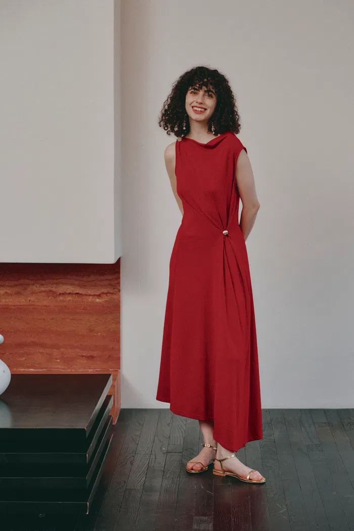 Kiki Asymmetric Knotted Sleeveless Dress in Premium Stretch Knit - Image 3