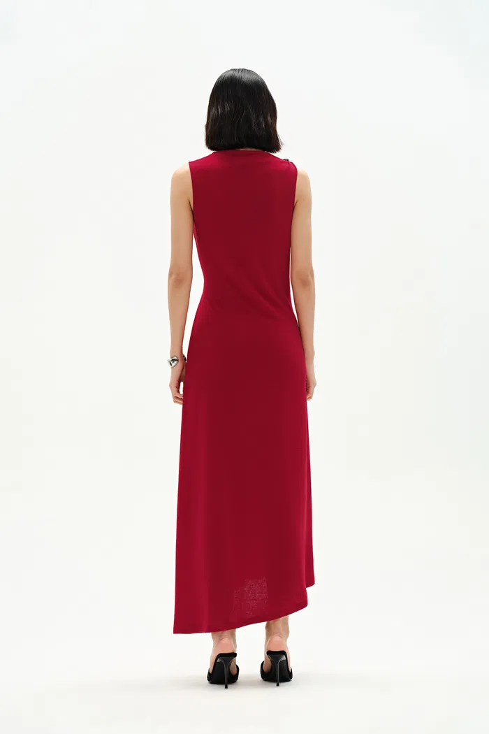 Kiki Asymmetric Knotted Sleeveless Dress in Premium Stretch Knit - Image 4