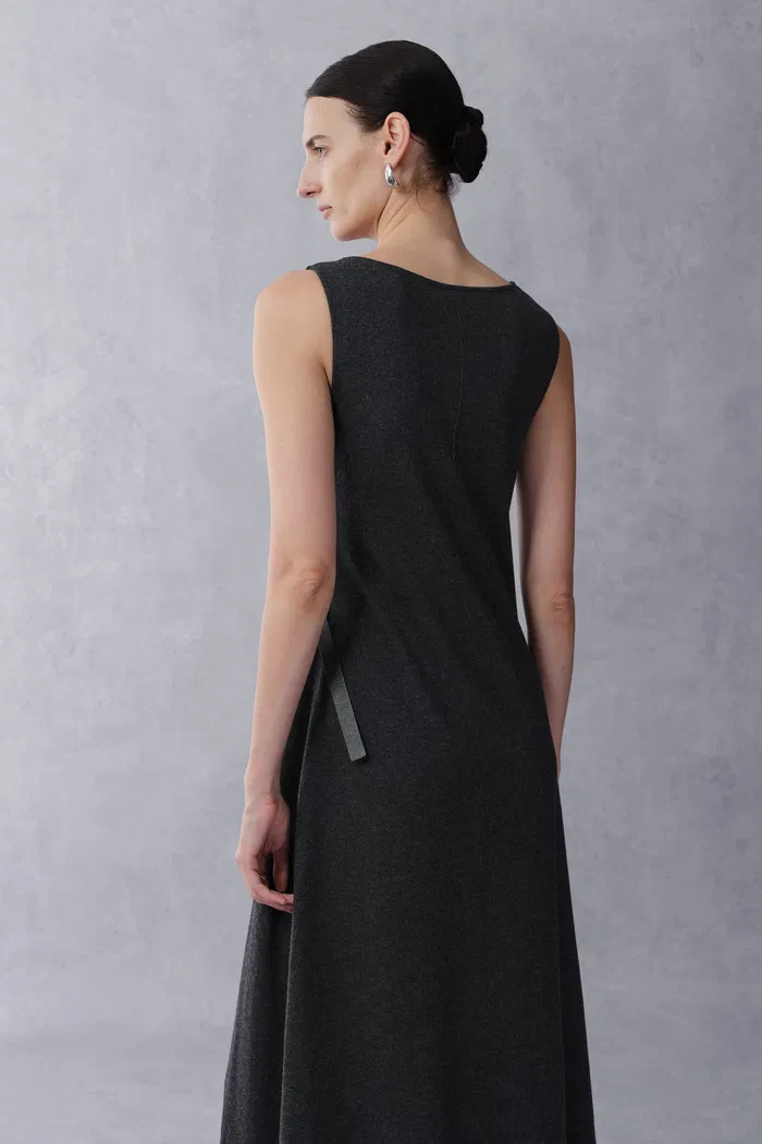 Kira Scoop Neckline Sleeveless Midi Dress in Merino Wool - Image 2