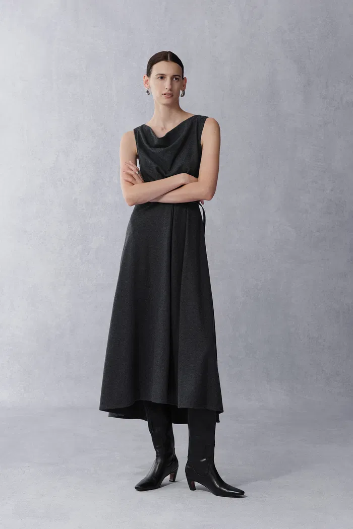 Kira Scoop Neckline Sleeveless Midi Dress in Merino Wool - Image 3