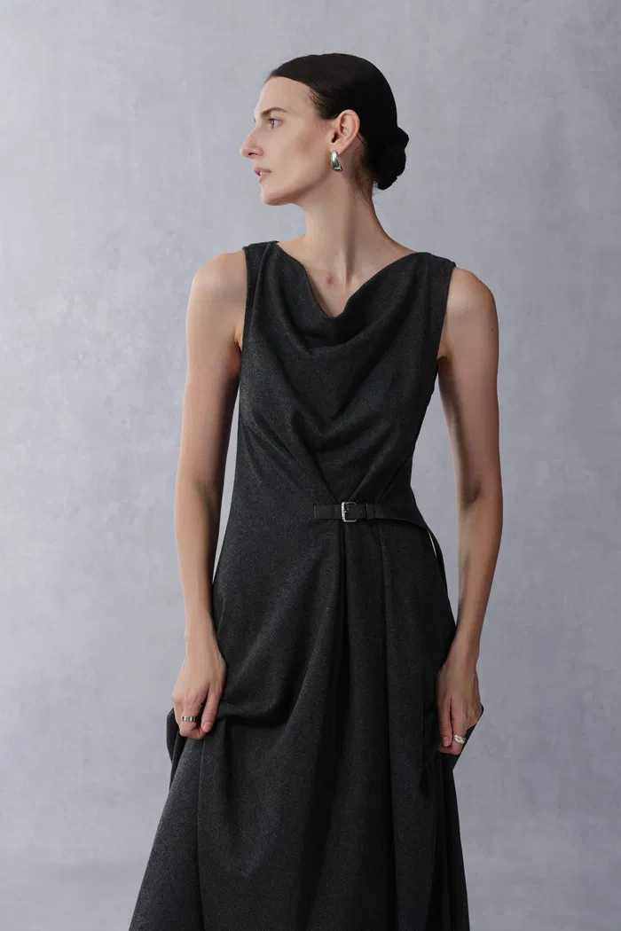 Kira Scoop Neckline Sleeveless Midi Dress in Merino Wool - Image 4