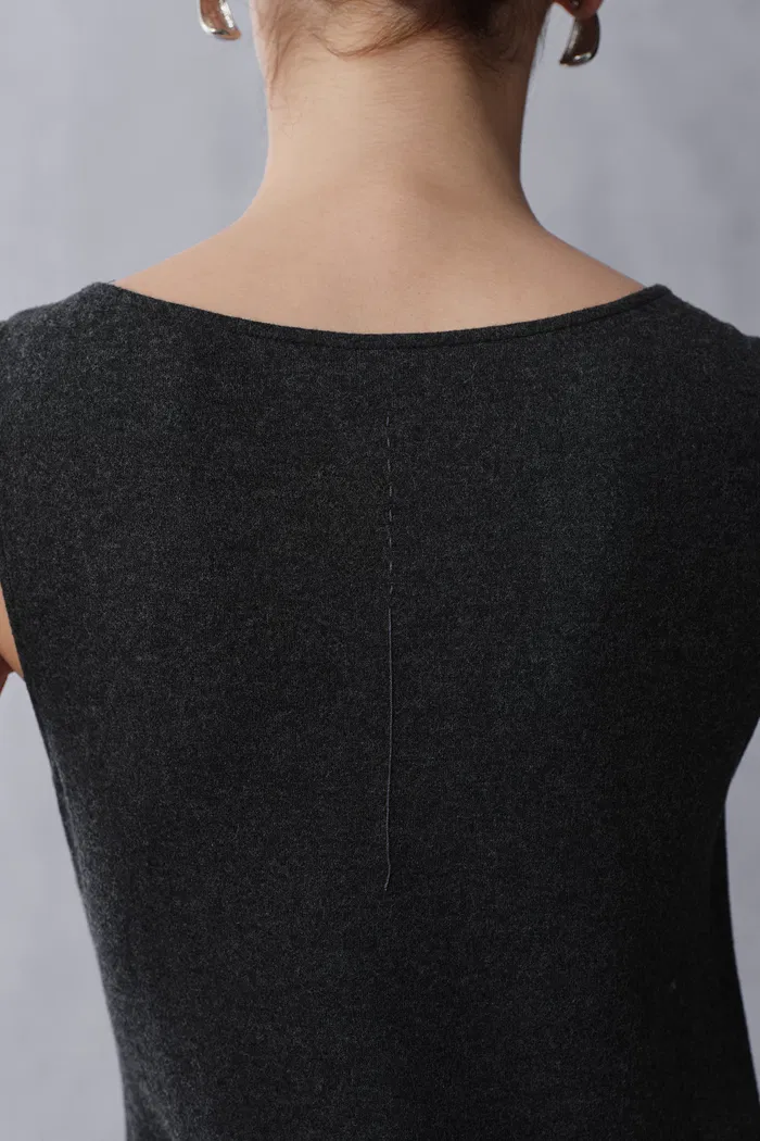 Kira Scoop Neckline Sleeveless Midi Dress in Merino Wool - Image 6