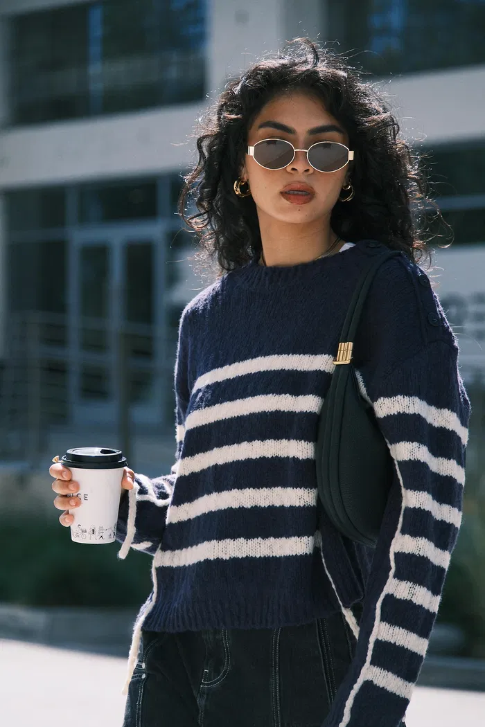 Kirsten Striped Pullover Sweater in Wool Blend Bouclé Knit - Image 2