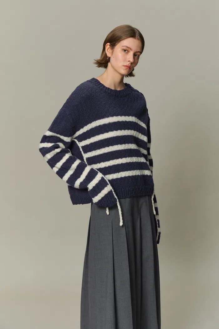Kirsten Striped Pullover Sweater in Wool Blend Bouclé Knit - Image 5