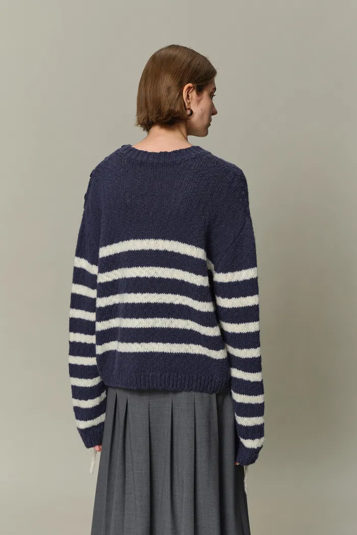 Kirsten Striped Pullover Sweater in Wool Blend Bouclé Knit - Image 6