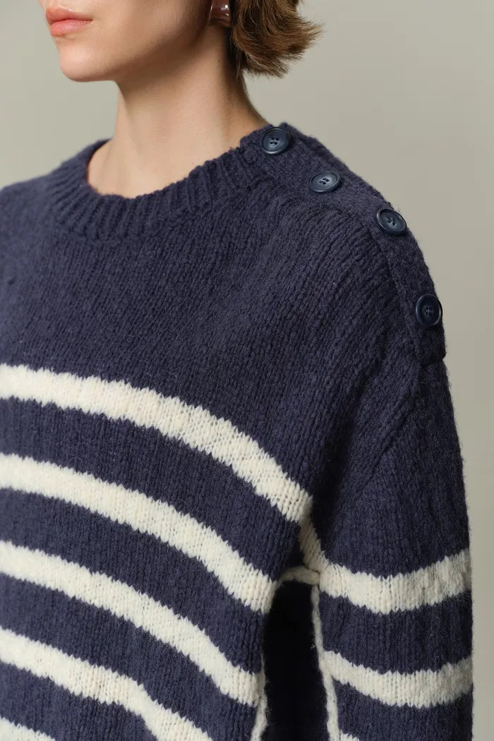 Kirsten Striped Pullover Sweater in Wool Blend Bouclé Knit - Image 7