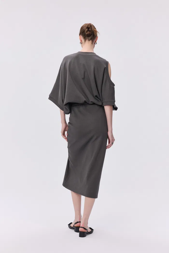 Knight Runched Sweater Dress in Cotton Terry - Image 2