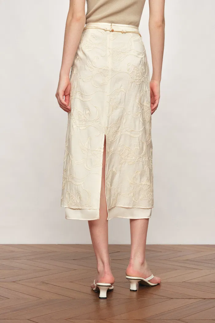Korin Koi Embroidered Tie-Waist Skirt in Cotton and Wool - Image 4