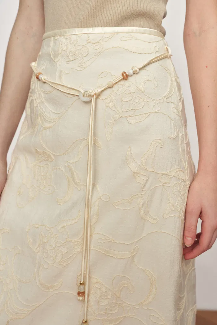 Korin Koi Embroidered Tie-Waist Skirt in Cotton and Wool - Image 5