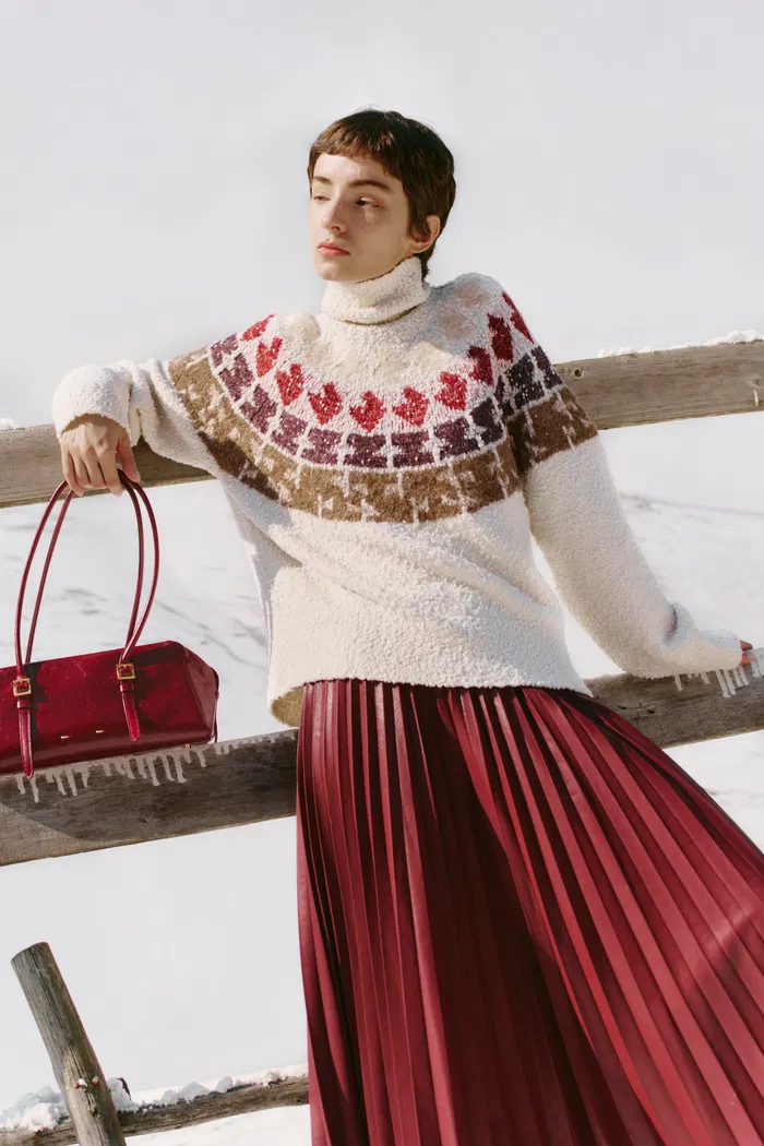 Krasner Hand Drawn Fair Isle Motif High Neck Sweater in Merino Wool - Image 3