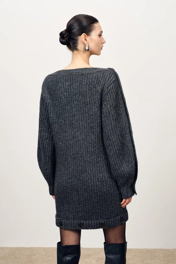 Kylie Adjustable Off Shoulder Dress in Coarse-Spun Merino Wool Knit - Image 5