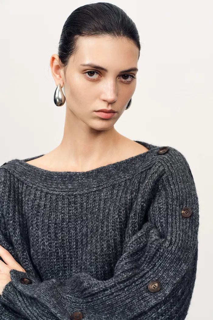 Kylie Adjustable Off Shoulder Dress in Coarse-Spun Merino Wool Knit - Image 6