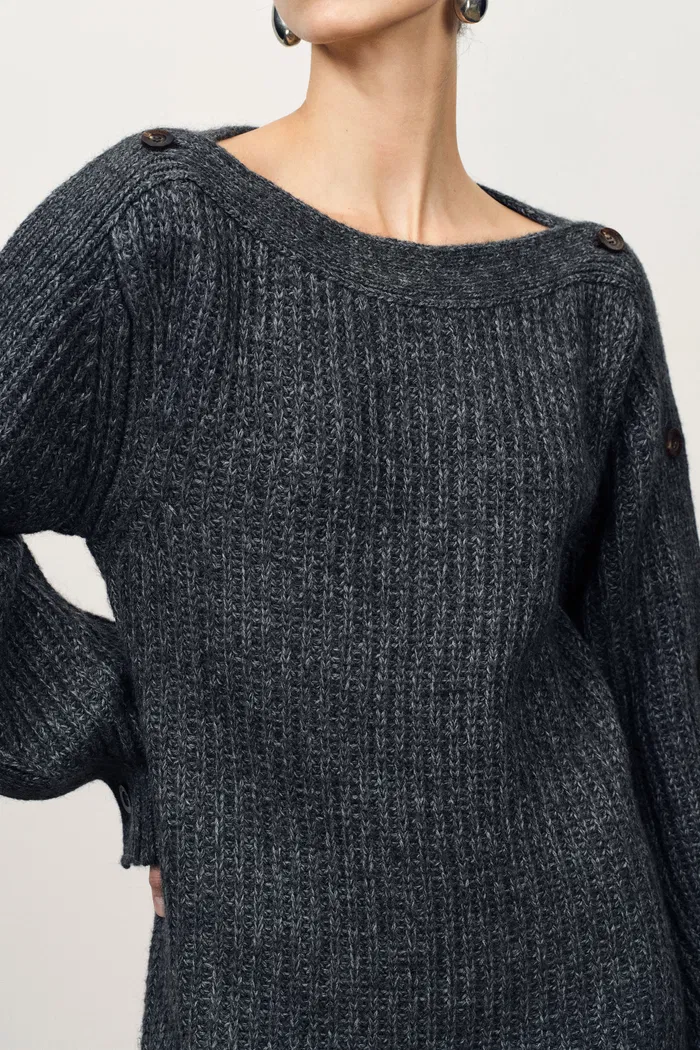 Kylie Adjustable Off Shoulder Dress in Coarse-Spun Merino Wool Knit - Image 7