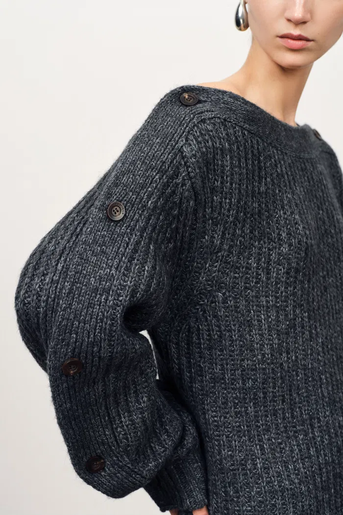 Kylie Adjustable Off Shoulder Dress in Coarse-Spun Merino Wool Knit - Image 8